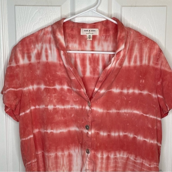 Cloth & Stone X Anthropologie Coral Tie Dye Button Down Short Sleeve Top S - Picture 4 of 10